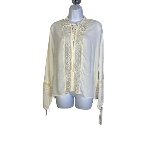 Bishop & Young Woman's Claudette Peasant Flowy Off White Blouse SZ‎ S - Picture 2 of 9